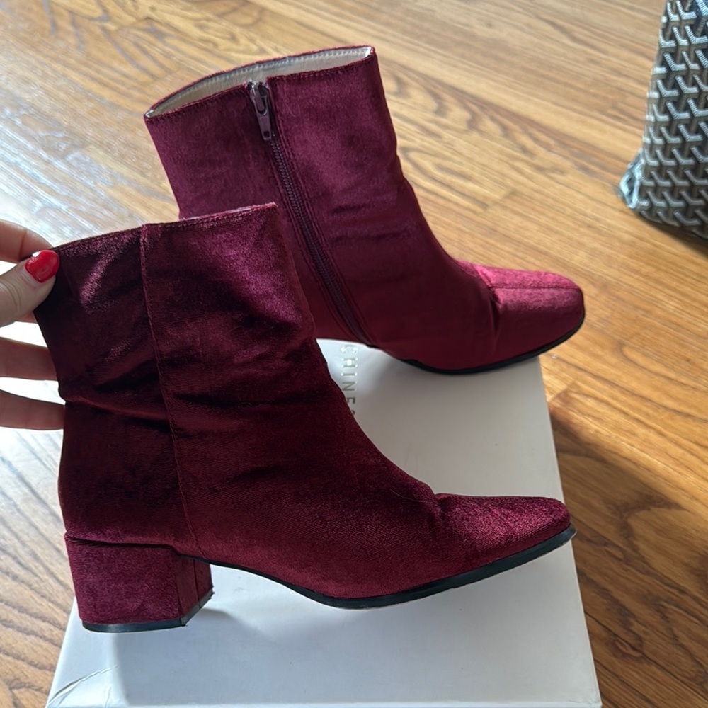 Velvet Ankle Boots in Rich Burgundy